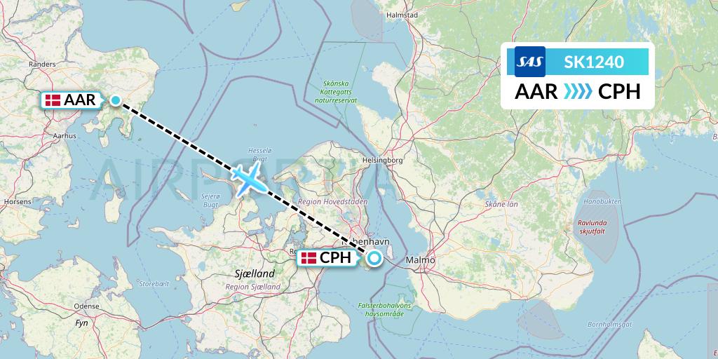 SK1240 SAS Flight Map: Aarhus to Copenhagen