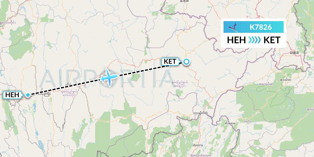 K7826 Air KBZ Flight Map: Heho to Kengtung
