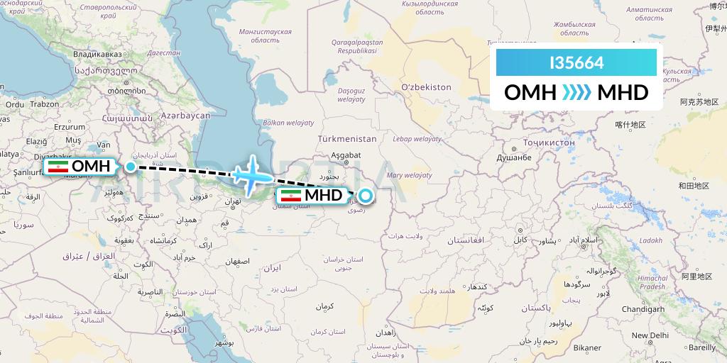 I35664 ATA Airlines Flight Map: Urmia to Mashhad