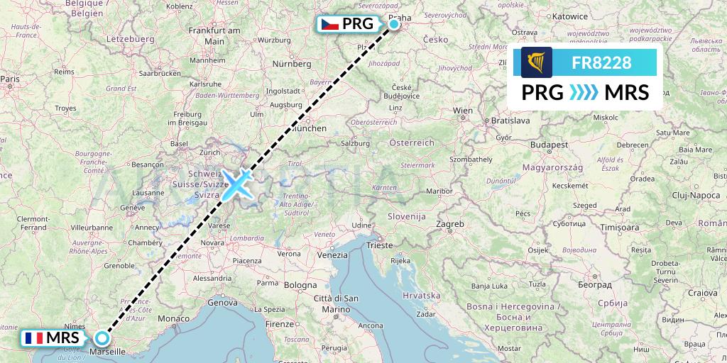 FR8228 Ryanair Flight Map: Prague to Marseille
