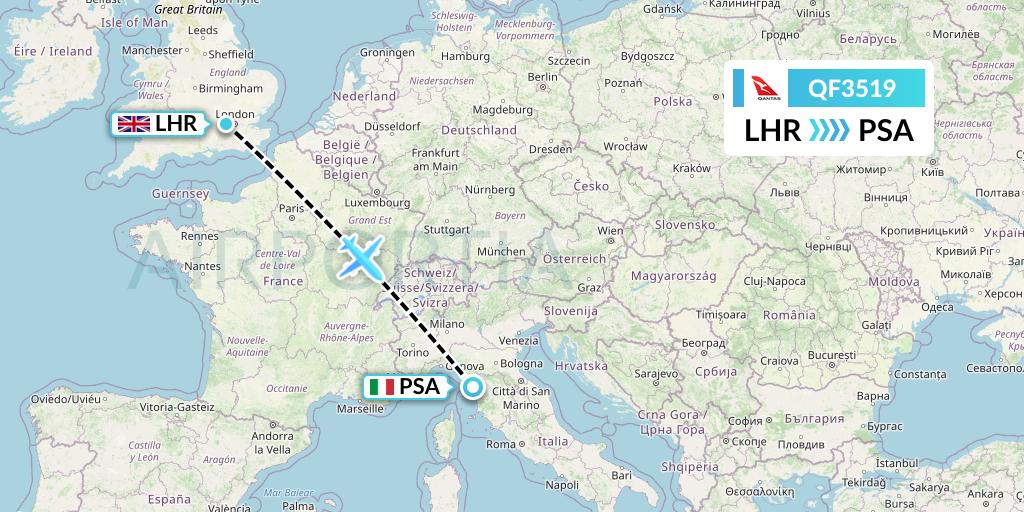 QF3519 Qantas Flight Map: London to Pisa
