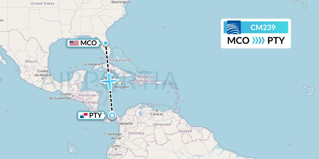 CM239 Copa Airlines Flight Map: Orlando to Panama City