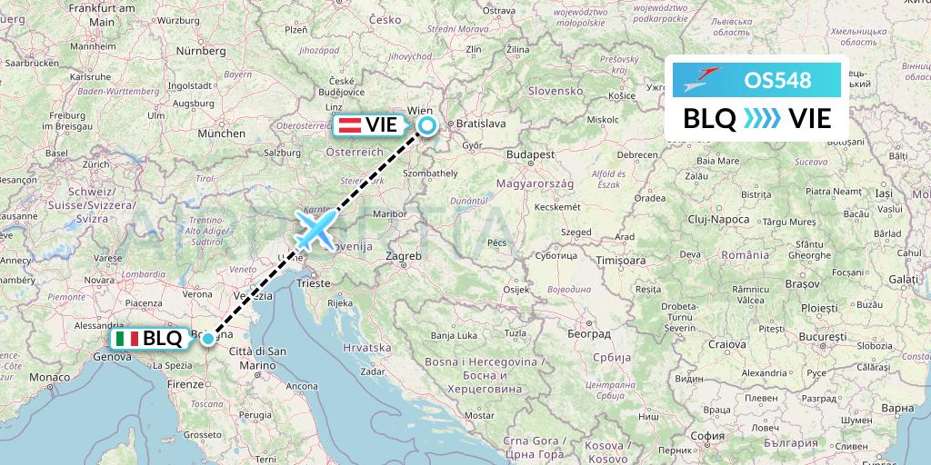 OS548 Austrian Airlines Flight Map: Bologna to Vienna