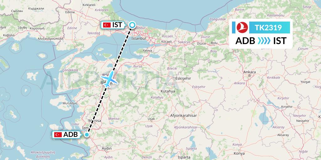 TK2319 Turkish Airlines Flight Map: Izmir to Istanbul