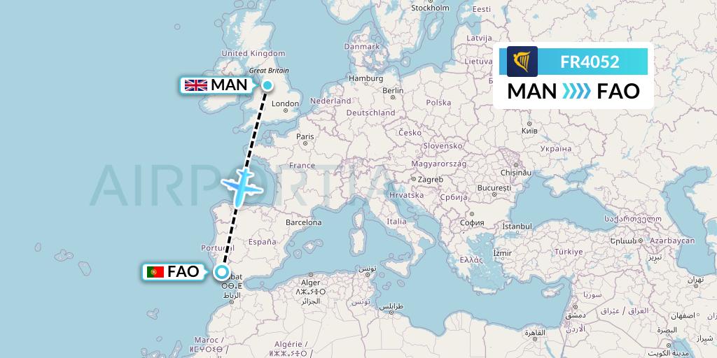 FR4052 Ryanair Flight Map: Manchester to Faro