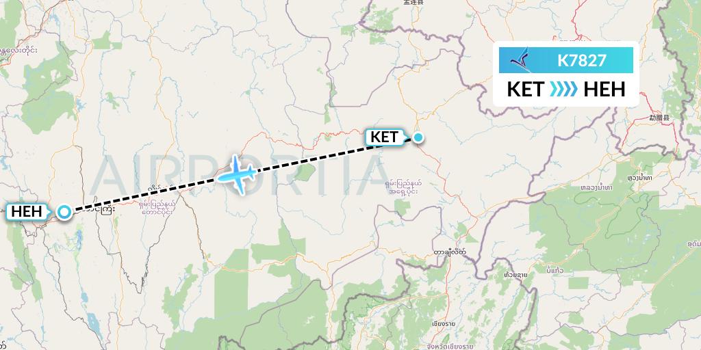 K7827 Air KBZ Flight Map: Kengtung to Heho