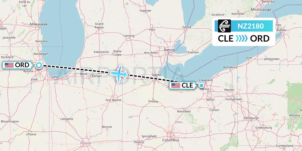 NZ2180 Air New Zealand Flight Map: Cleveland to Chicago