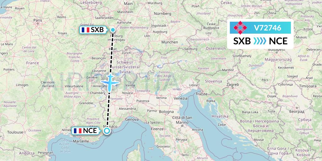 V72746 Volotea Flight Map: Strasbourg to Nice