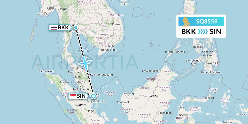 SQ8559 Singapore Airlines Flight Map: Bangkok to Singapore