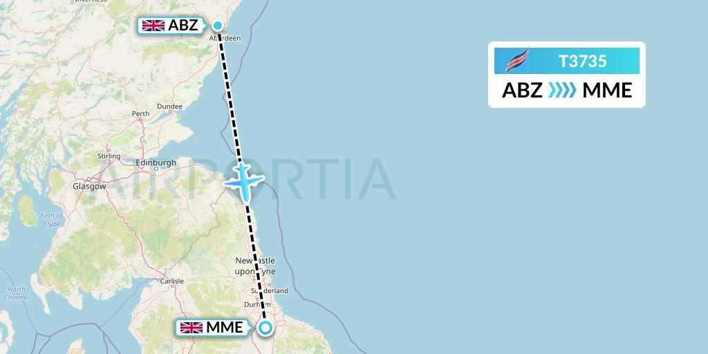 T3735 Eastern Airways Flight Map: Aberdeen to Darlington
