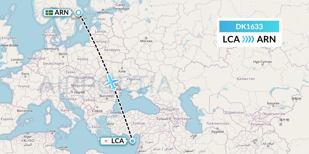DK1633 Thomas Cook Airlines Scandinavia Flight Map: Larnaca to Stockholm