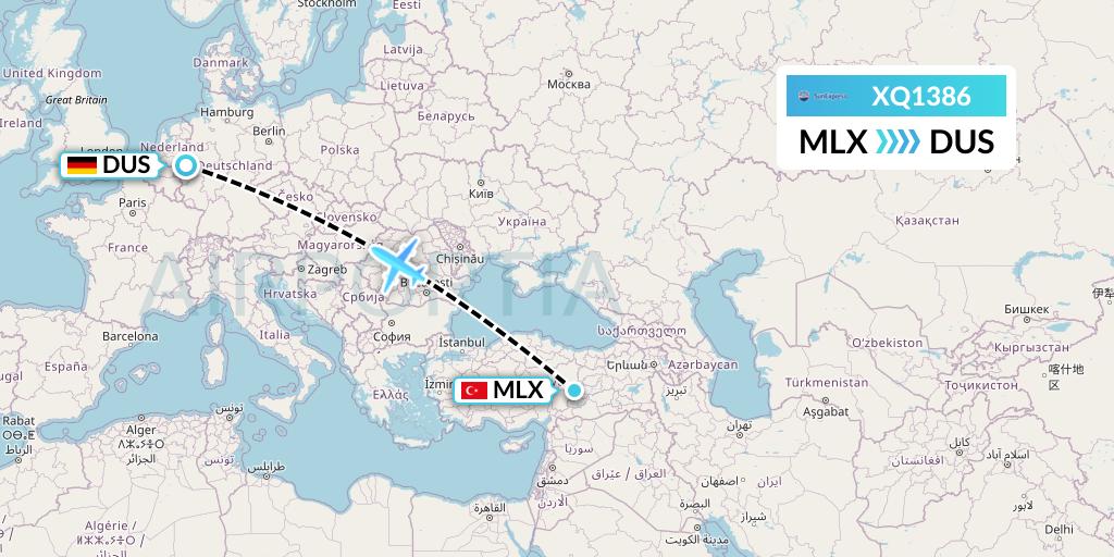 XQ1386 SunExpress Flight Map: Malatya to Dusseldorf