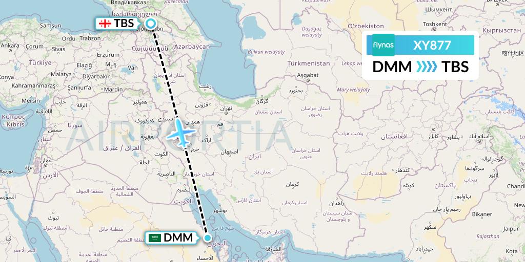 XY877 Flynas Flight Map: Dammam to Tbilisi