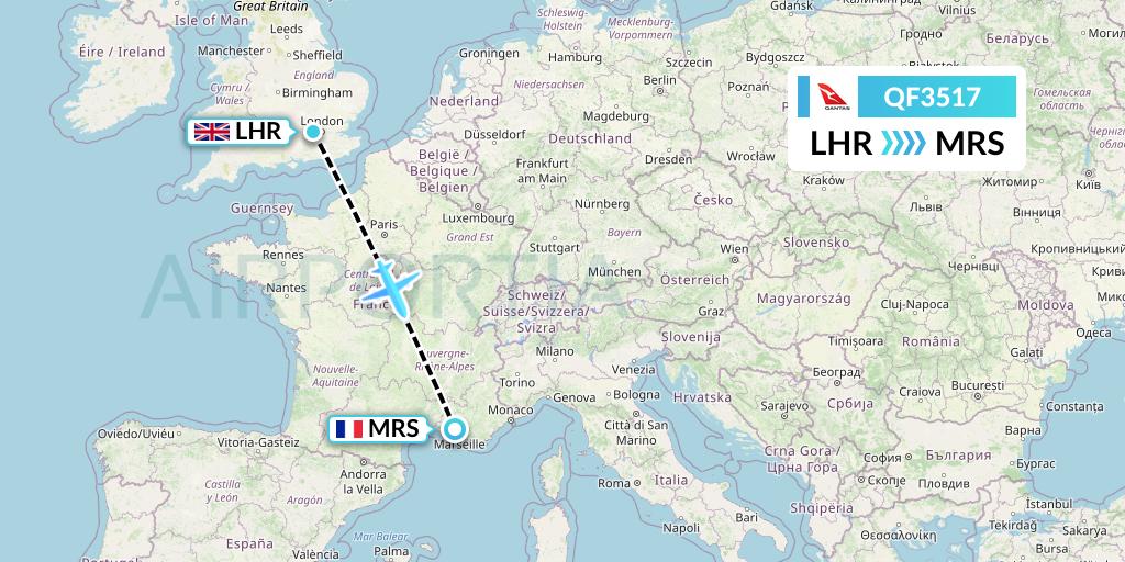 QF3517 Qantas Flight Map: London to Marseille