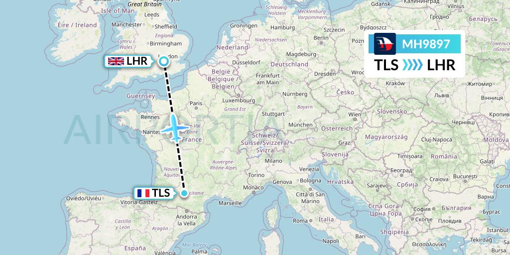 MH9897 Malaysia Airlines Flight Map: Toulouse to London