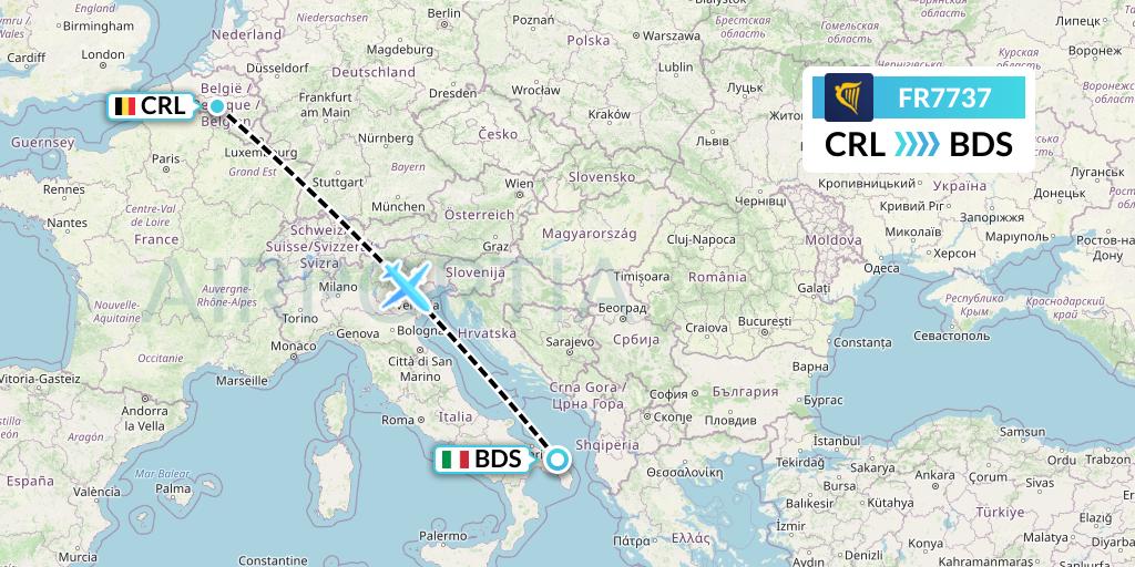 FR7737 Ryanair Flight Map: Brussels to Brindisi