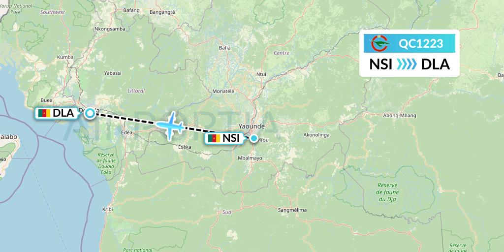 QC1223 Camair-Co Flight Map: Yaounde to Douala