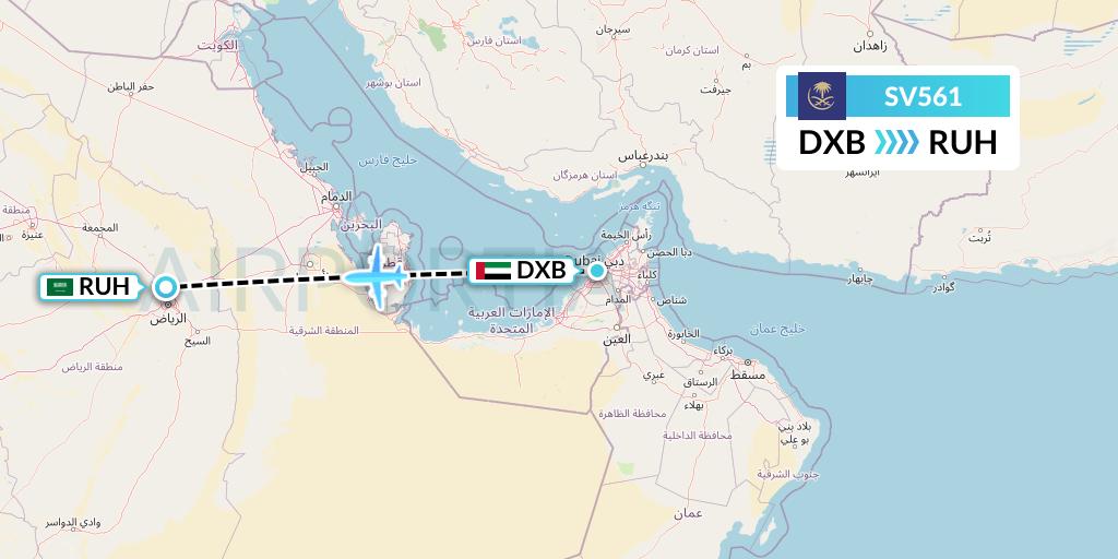 SV561 Saudi Arabian Airlines Flight Map: Dubai to Riyadh
