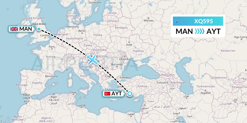 XQ595 SunExpress Flight Map: Manchester to Antalya