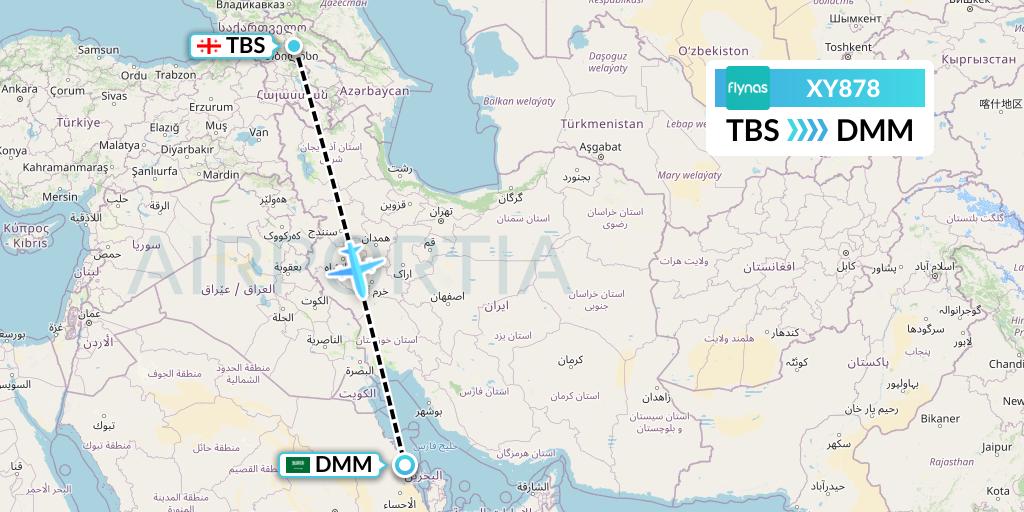 XY878 Flynas Flight Map: Tbilisi to Dammam