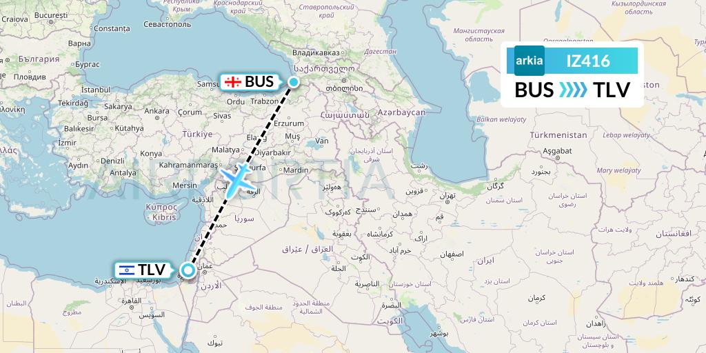 IZ416 Arkia Israeli Airlines Flight Map: Batumi to Tel Aviv