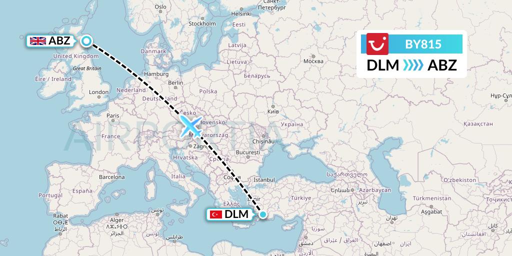 BY815 TUI Airways Flight Map: Dalaman to Aberdeen