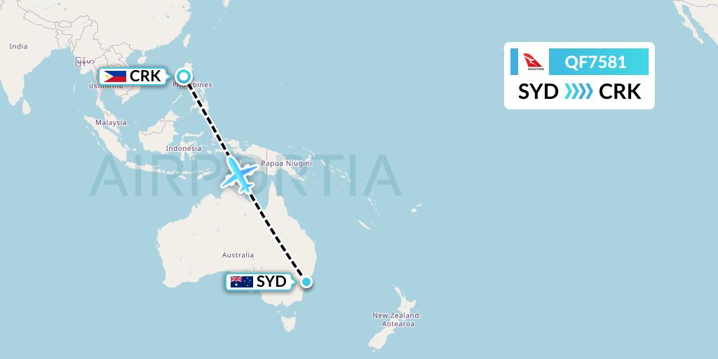 QF7581 Qantas Flight Map: Sydney to Angeles City