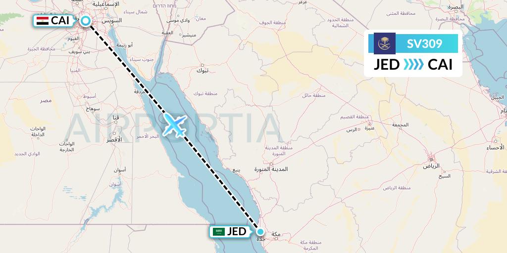 SV309 Saudi Arabian Airlines Flight Map: Jeddah to Cairo