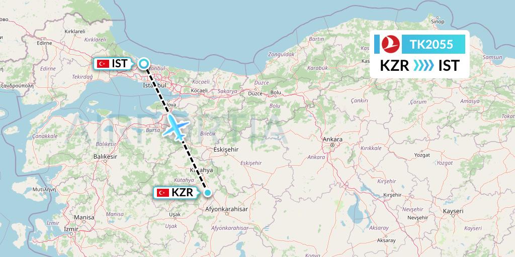 TK2055 Flight Status Turkish Airlines Kutahya to Istanbul (THY2055)