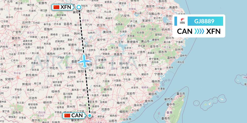 GJ8889 Loong Airlines Flight Map: Guangzhou to Xiangyang