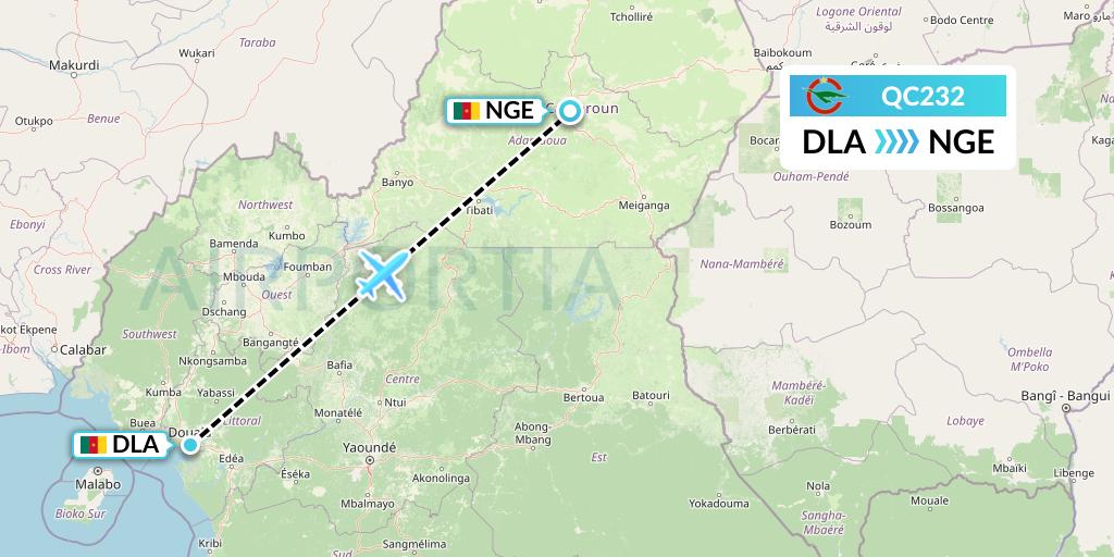 QC232 Camair-Co Flight Map: Douala to N'Gaoundere
