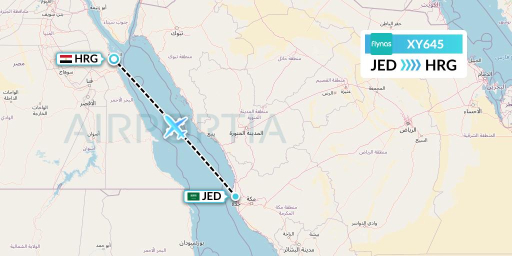 XY645 Flynas Flight Map: Jeddah to Hurghada