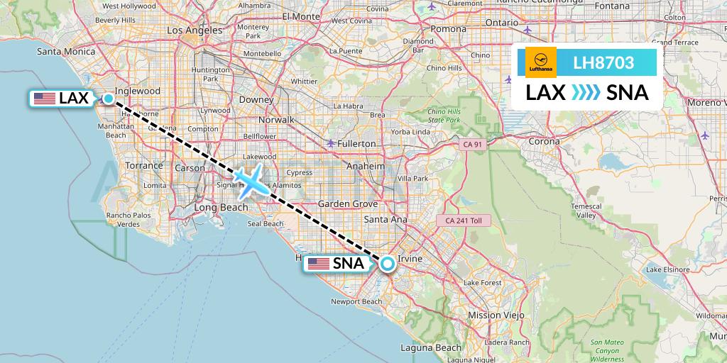 LH8703 Lufthansa Flight Map: Los Angeles to Orange County
