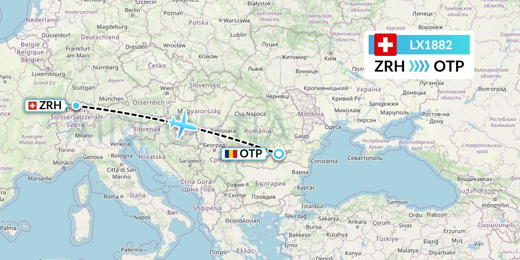 LX1882 Swiss Flight Map: Zurich to Bucharest