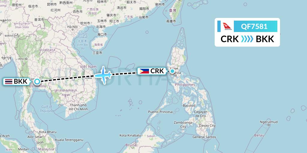 QF7581 Qantas Flight Map: Angeles City to Bangkok