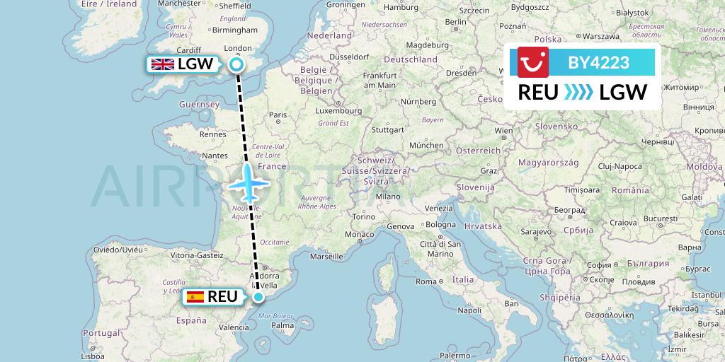 BY4223 TUI Airways Flight Map: Reus to London