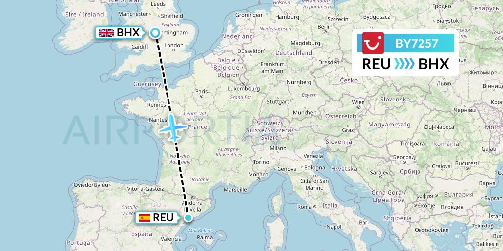 BY7257 TUI Airways Flight Map: Reus to Birmingham