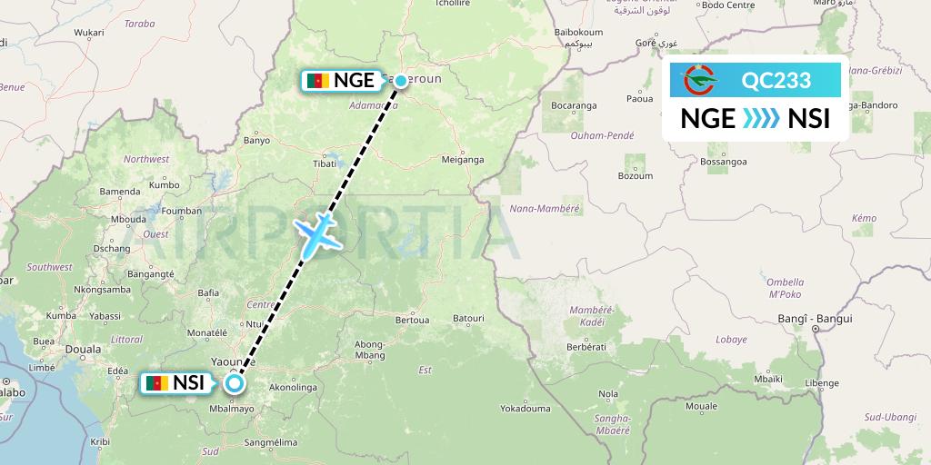 QC233 Camair-Co Flight Map: N'Gaoundere to Yaounde