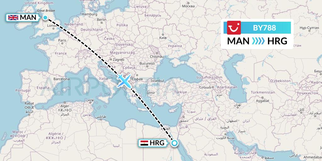 BY788 TUI Airways Flight Map: Manchester to Hurghada