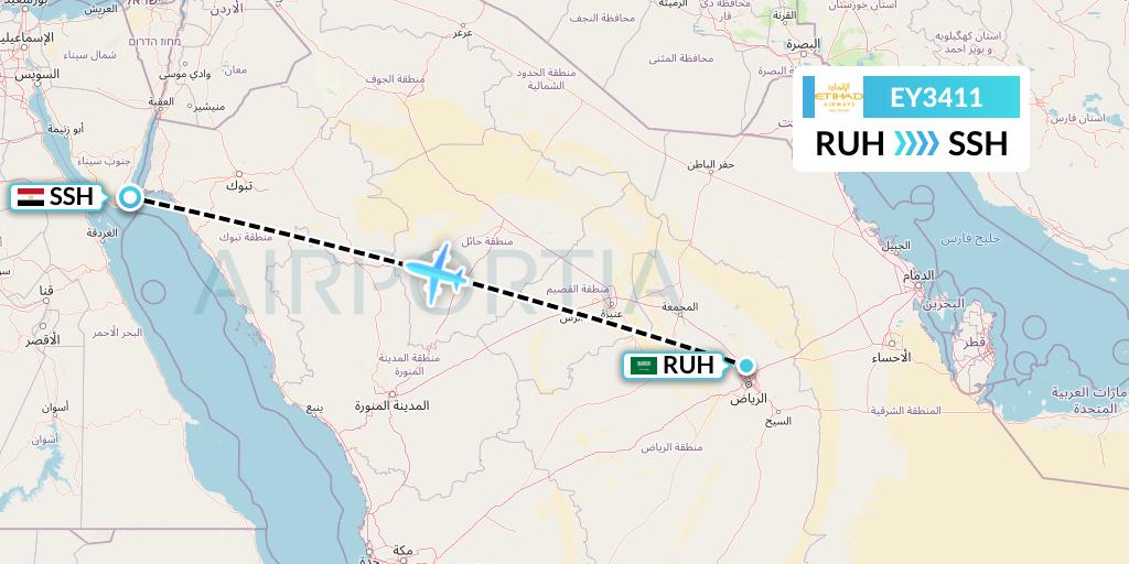 EY3411 Etihad Airways Flight Map: Riyadh to Sharm el-Sheikh