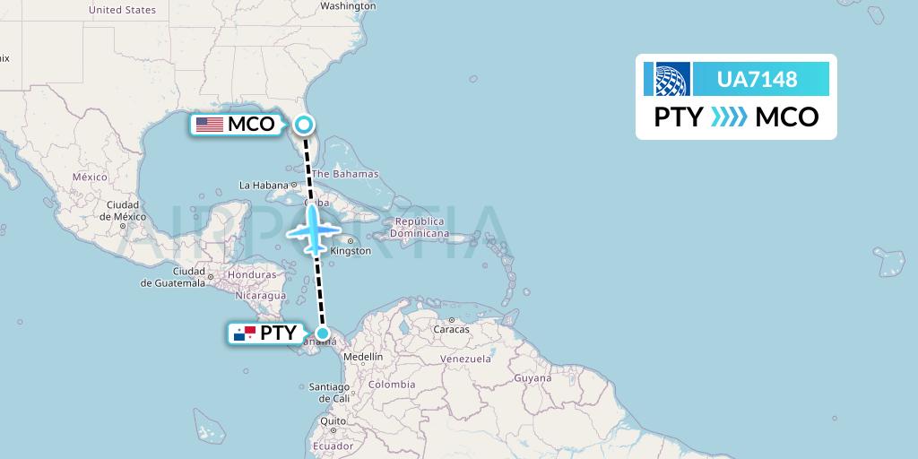 UA7148 United Airlines Flight Map: Panama City to Orlando