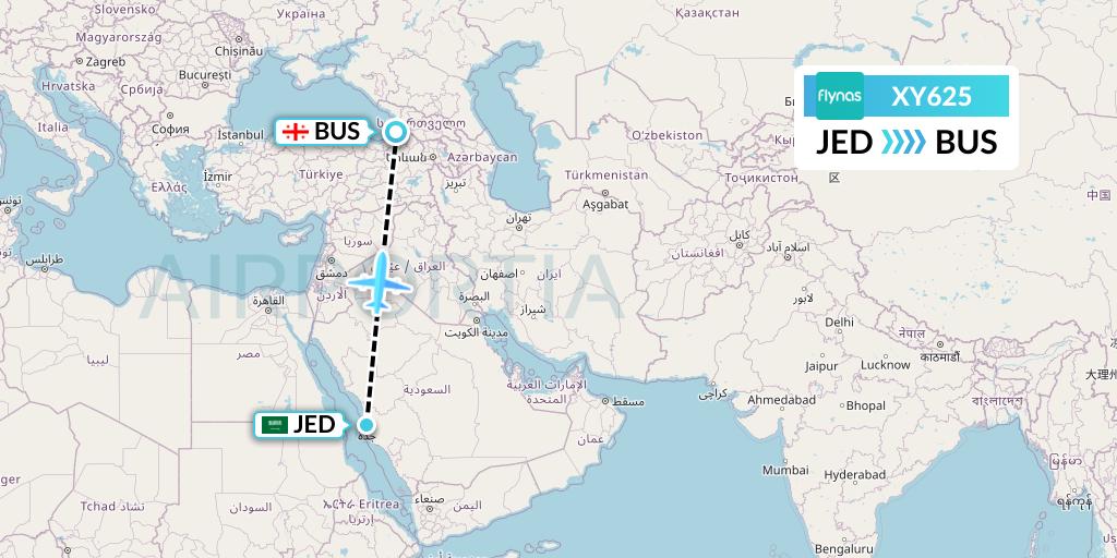 XY625 Flynas Flight Map: Jeddah to Batumi