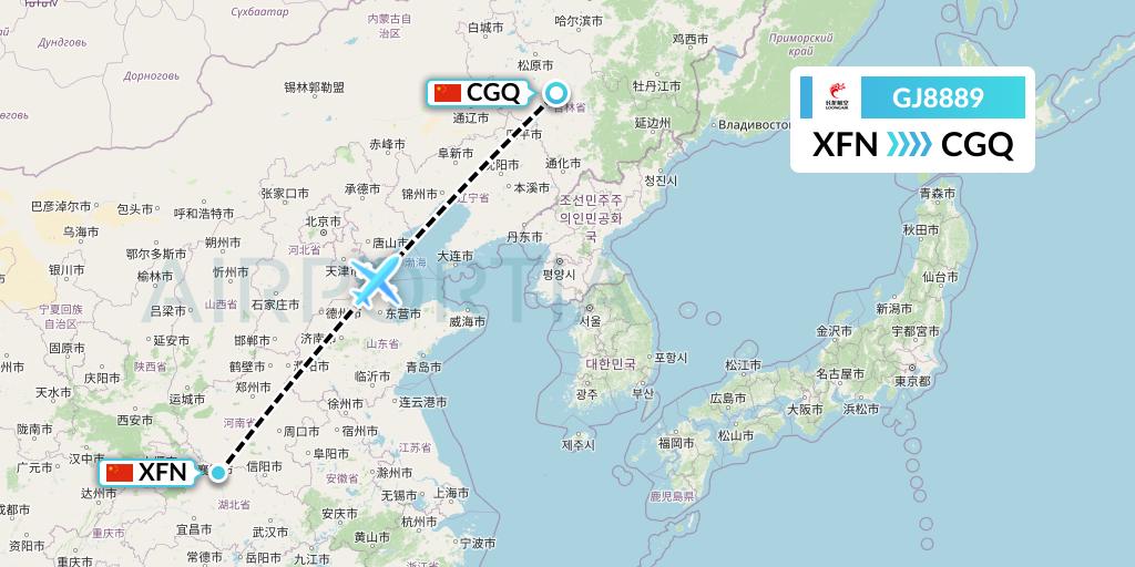 GJ8889 Loong Airlines Flight Map: Xiangyang to Changchun