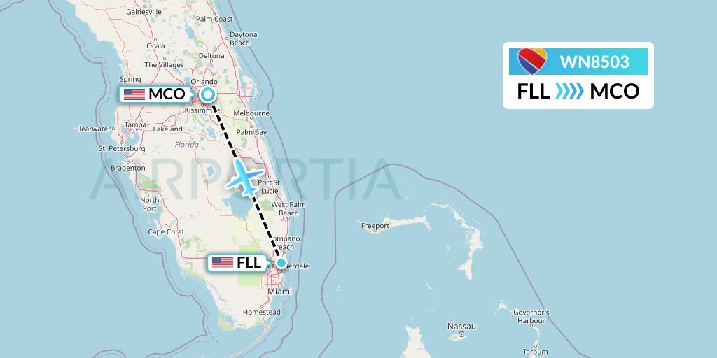 WN8503 Southwest Airlines Flight Map: Fort Lauderdale to Orlando