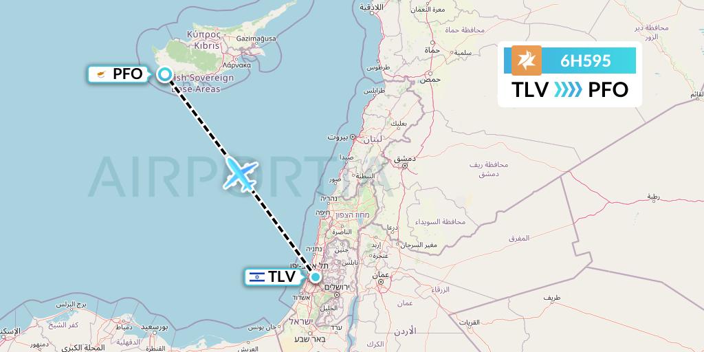 6H595 Israir Airlines Flight Map: Tel Aviv to Pafos
