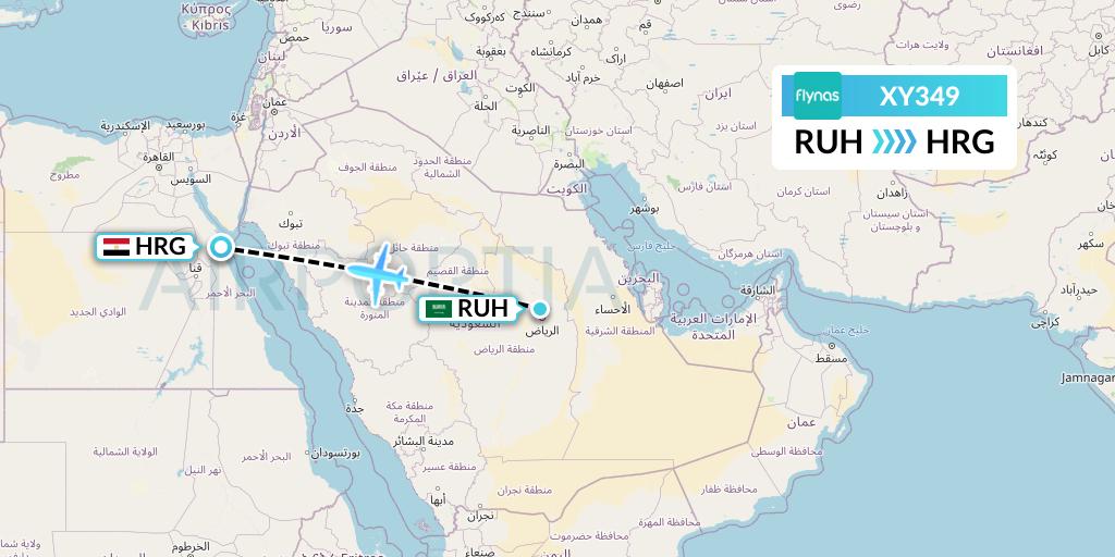 XY349 Flynas Flight Map: Riyadh to Hurghada