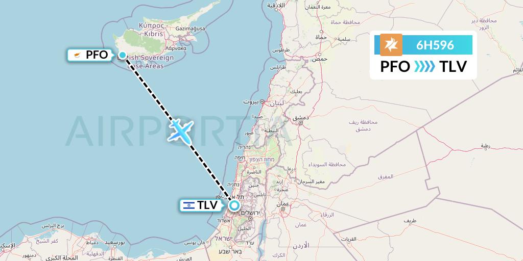 6H596 Israir Airlines Flight Map: Pafos to Tel Aviv