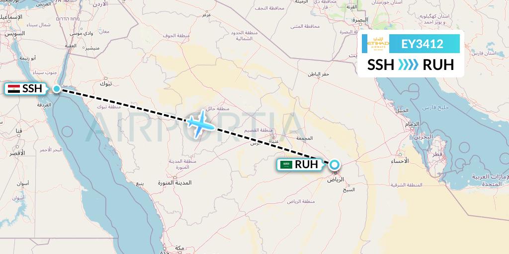 EY3412 Etihad Airways Flight Map: Sharm el-Sheikh to Riyadh