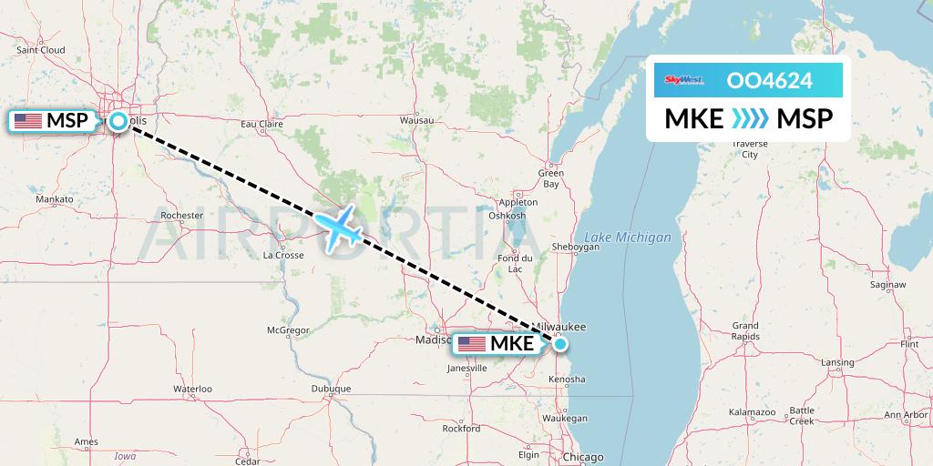 OO4624 SkyWest Airlines Flight Map: Milwaukee to Minneapolis