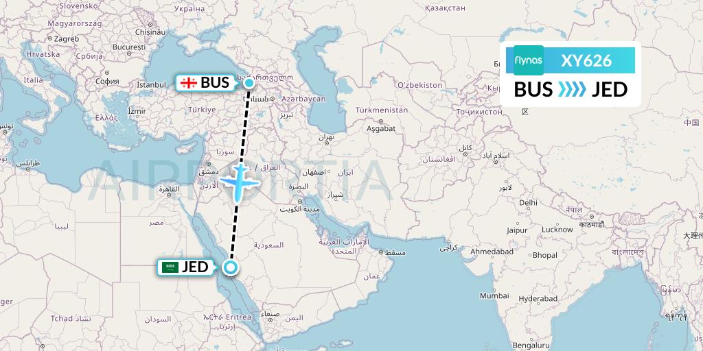 XY626 Flynas Flight Map: Batumi to Jeddah
